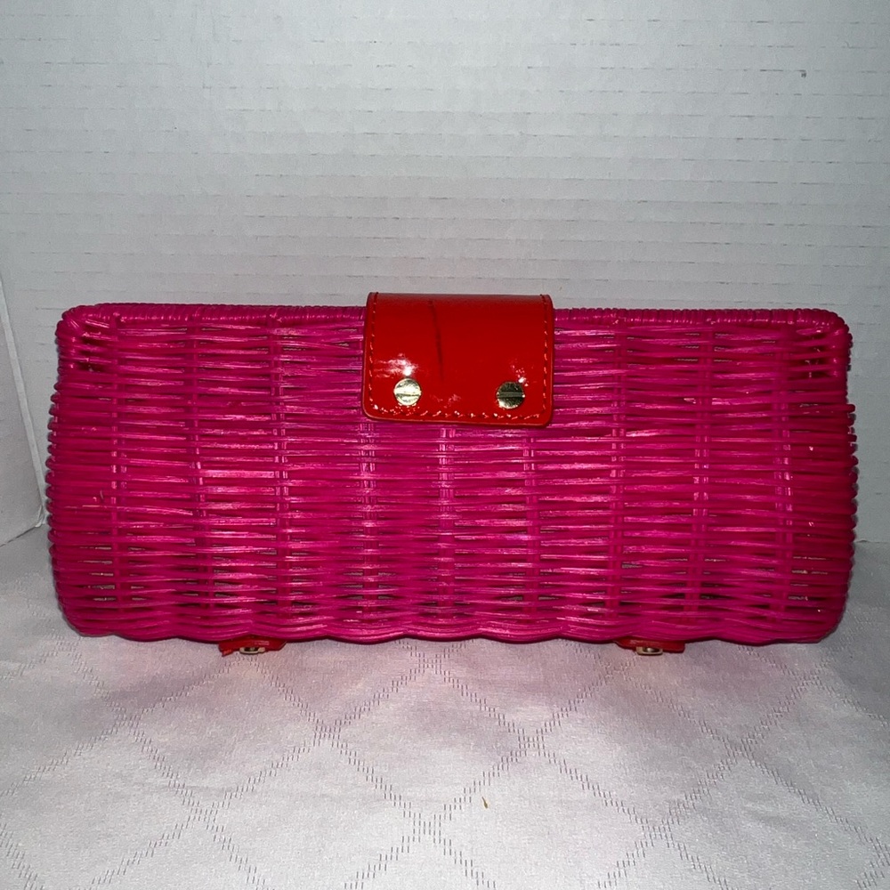 ❤️New J.Crew Rattan/Leather Twist Lock Clutch - Picture 2 of 11